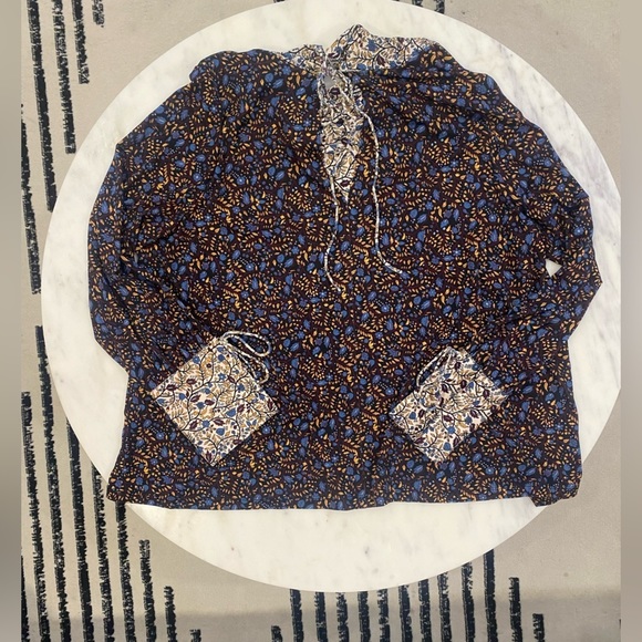 Catherine Malandrino Floral Contrast Fall Print Long Sleeve Cowl Neck Blouse XL - Picture 5 of 7